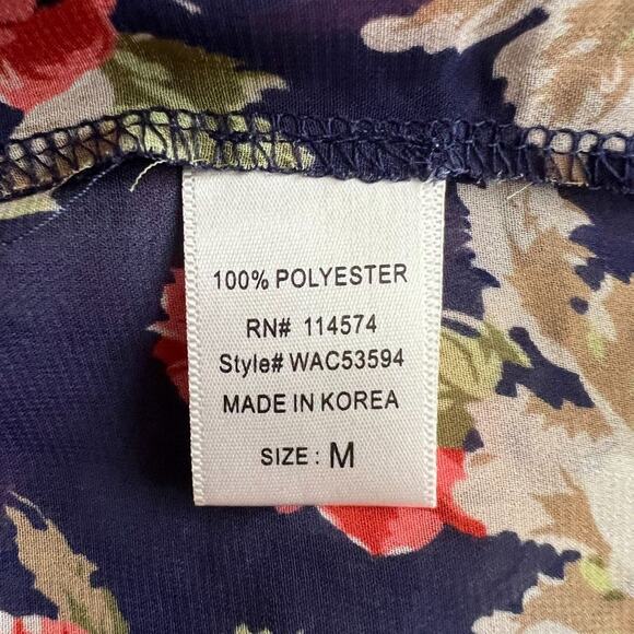 BELLATRIX Navy Floral Semi Sheer Shortsleeve Top, Medium - Picture 6 of 6